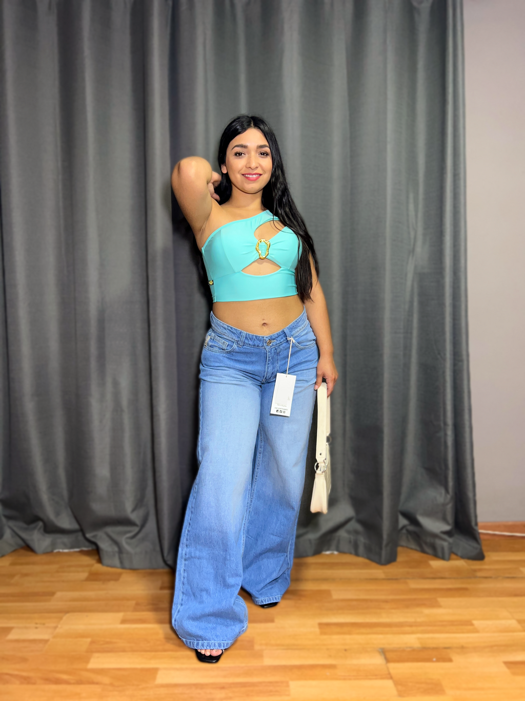 WIDE LEG CELESTE RIGIDO