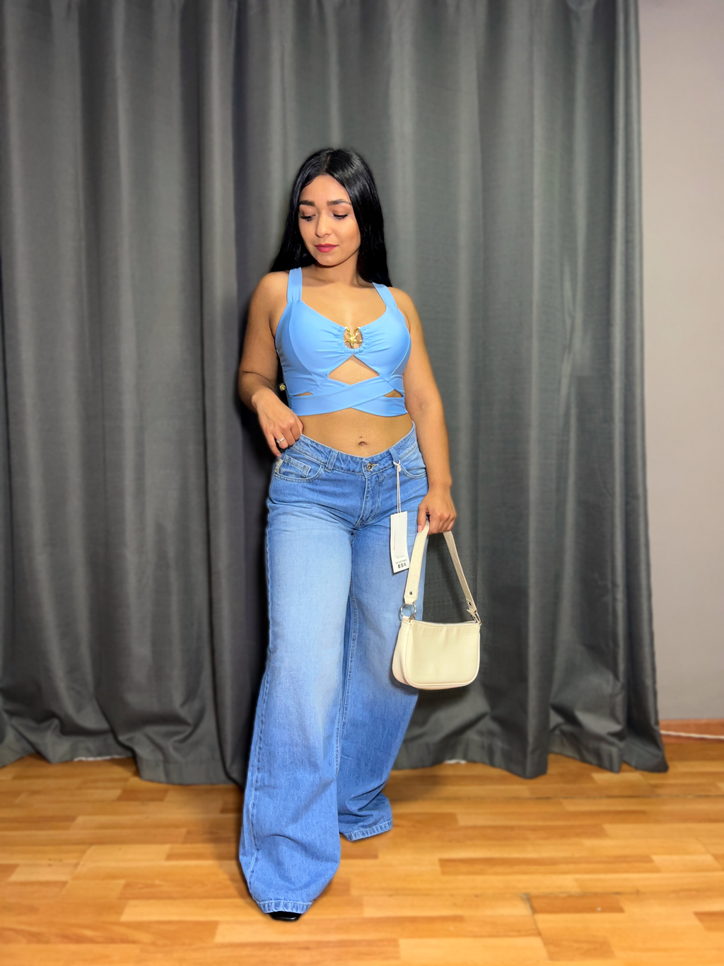 WIDE LEG CELESTE RIGIDO